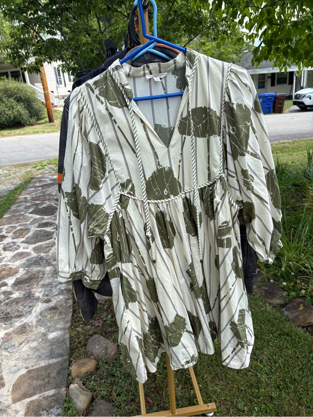 entro Olive Green Floral Stripe Babydoll Tunic